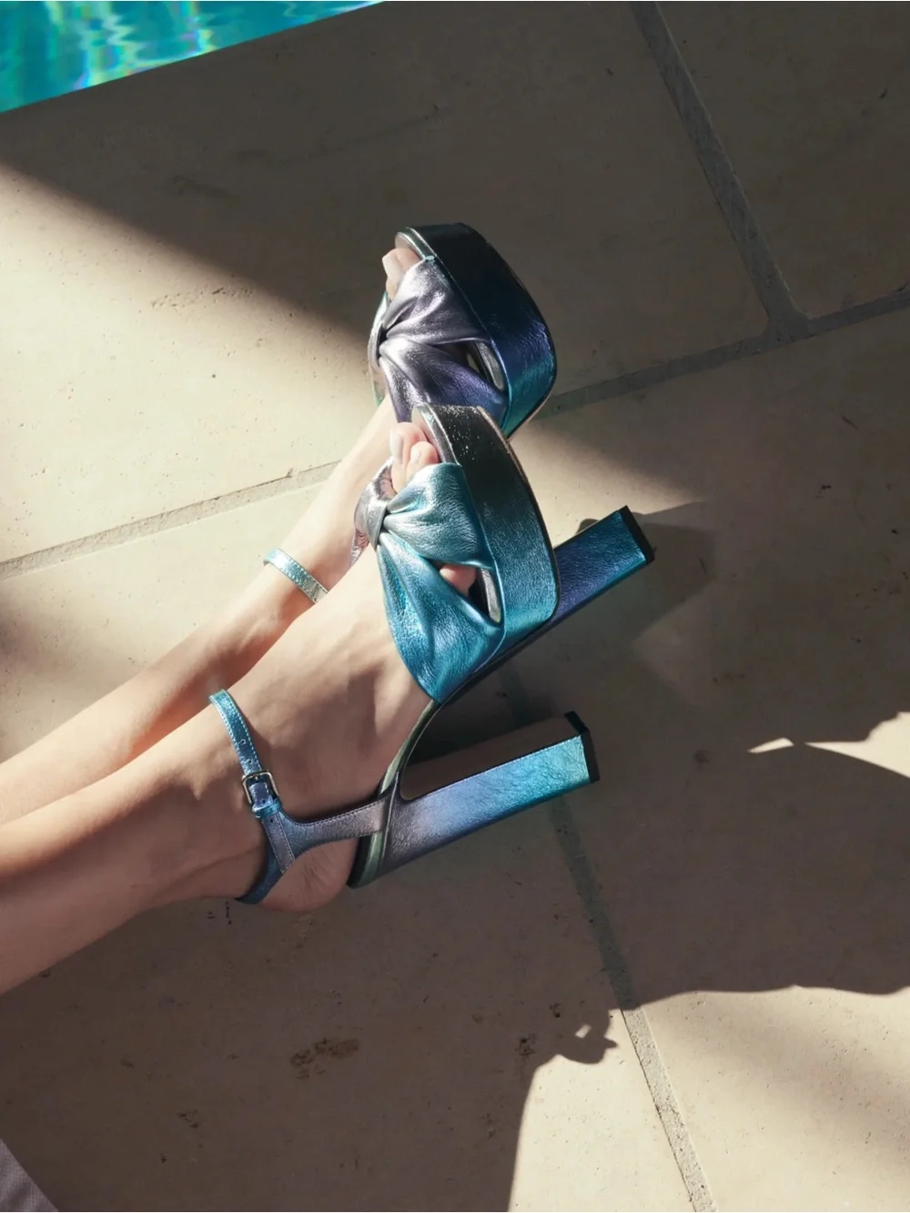 Jimmy Choo Iridescent Aqua and Silver Platform Sandal
